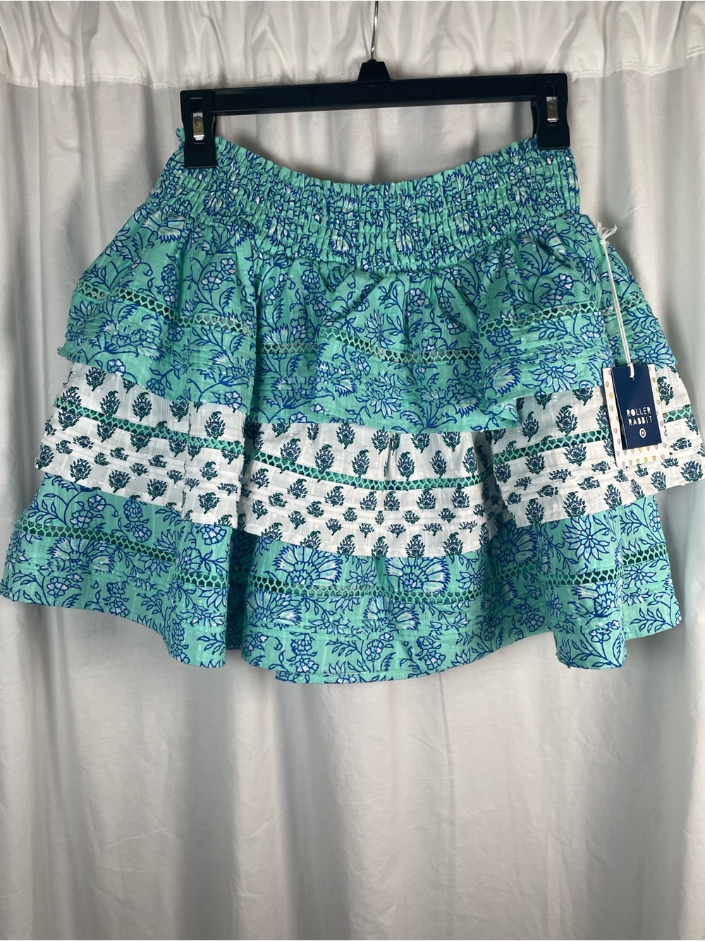 Roller Rabbit Aqua Floral Tiered Mini Skirt